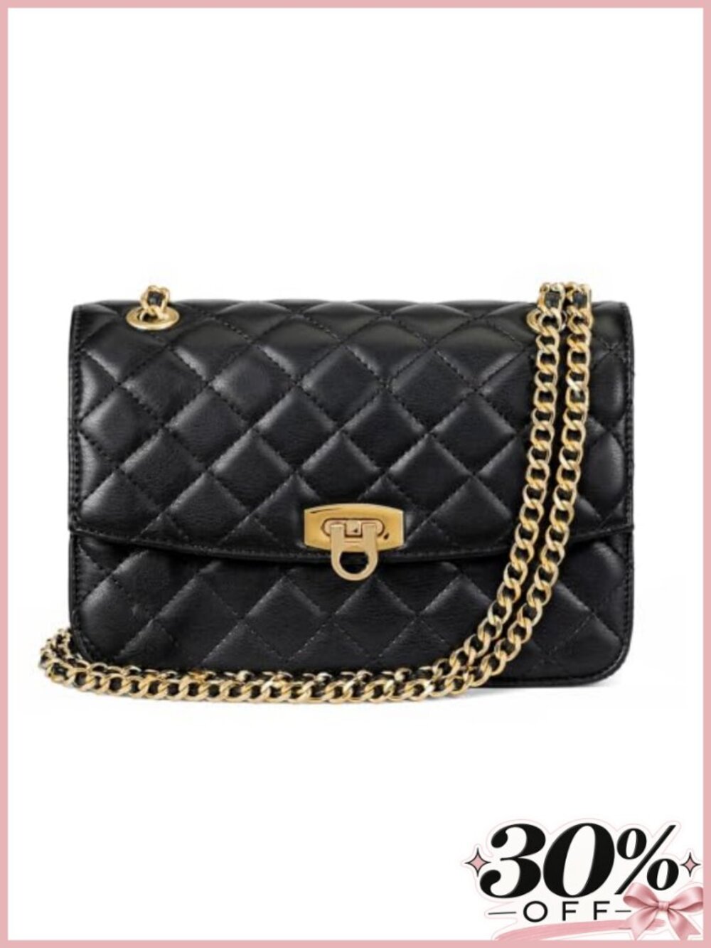Quilted Crossbody Purse Vegan Leather Gold Chain Adjustable Strap